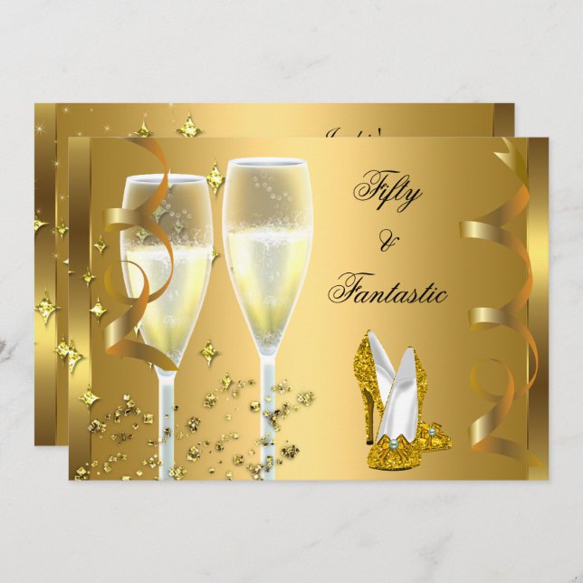 Invitation 50 & Fantastique Elegant Champagne Heels Gold (Devant / Derrière)