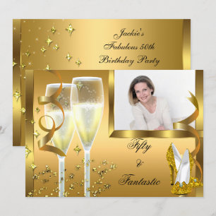 Invitation 50 & Fantastique Elegant Champagne Heels Gold Phot