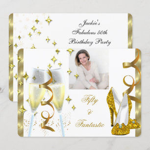 Invitation 50 & Fantastique Élégant Champagne Talons Dorés Ph