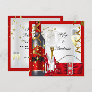 Invitation 50 & Fantastique Red White Gold fête d'anniversair