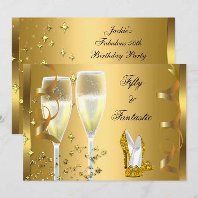 Invitation 50 & Fantastiques Élégants Talons Champagne Or (Devant / Derrière)