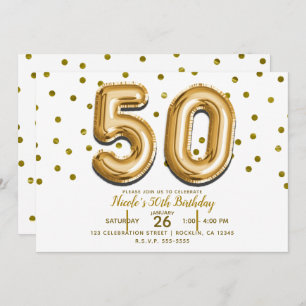 Invitation 50 Gold Balloons & Confetti 50e fête d'anniversair