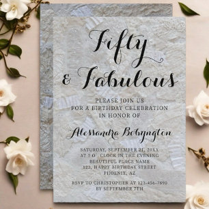 Invitation 50 magnifique anniversaire motif blanc écriture no
