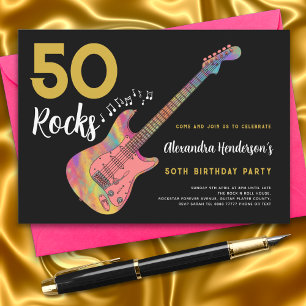 Invitation 50 Rocks Cool rose guitare 50e fête d'anniversaire
