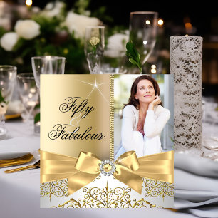 Invitation 50 Superbe Photo Or Argent Arc 50e Anniversaire