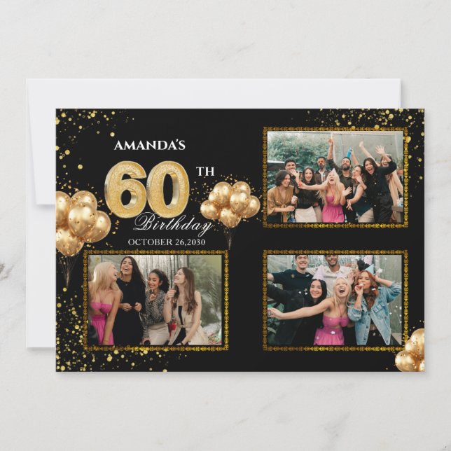 Invitation 50 th Birthday Gold Silver Black Balloons (Devant)