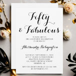 Invitation 50 typographies minimalistes simples blanches noir<br><div class="desc">Thème d'anniversaire "50 ans et fabuleux" pour ce jalon important. Design d'invitation élégant, épuré et simple. Fond blanc avec calligraphie noire manuscrite et typographie noire minimaliste. Design polyvalent, adapté à toutes les saisons et à presque tous les types de lieux. Aspect intemporel, approche décontractée, facile à personnaliser selon vos souhaits....</div>