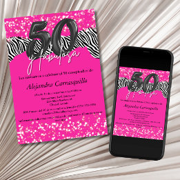 Invitation 50 y Fabulosa Hot Pink Zebra espagnol 50e annivers