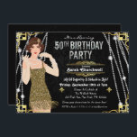 Invitation 50e anniversaire 1920s Gatsby Flapper Girl Birthda<br><div class="desc">Célébrez comme ils l'ont fait dans les années 1900 avec notre fabuleuse invitation inspirée de Gatsby. Que vous planifiez une fête de bachelorette ou une fête d'anniversaire,  remontez votre événement à l'époque fabuleuse de l'Art Déco et de la vie somptueuse.</div>