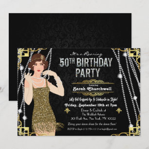 Invitation 50e anniversaire 1920s Gatsby Flapper Girl Birthda