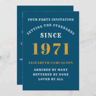 Invitation 50e anniversaire 1971 Blue Gold personnalisée pour