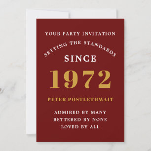 Invitation 50e anniversaire 1972 Red Gold Elegant Chic