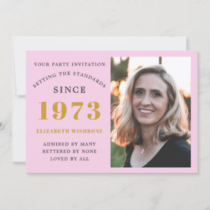 Invitation 50e anniversaire 1973 Nom Photo Rose Grey