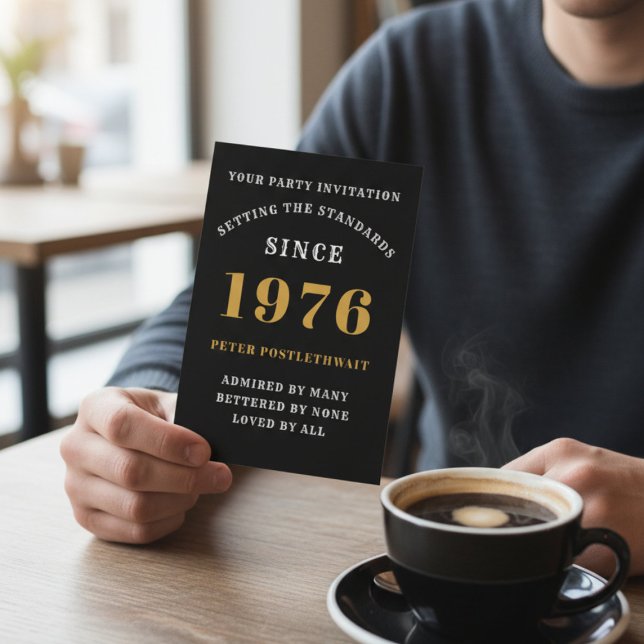 Invitation 50e anniversaire 1975 Black Gold Personnalisé Pour (50th birthday black and gold invitation)