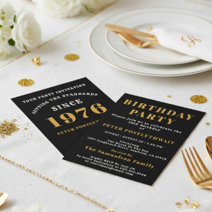 Invitation 50e anniversaire 1976 Black Gold personnalisé pour
