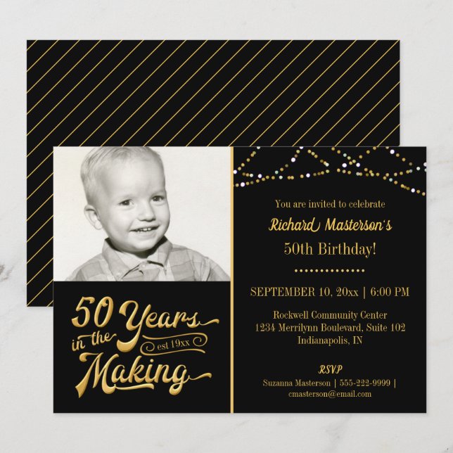Invitation 50e anniversaire 50 ans dans la fabrication Black  (Devant / Derrière)