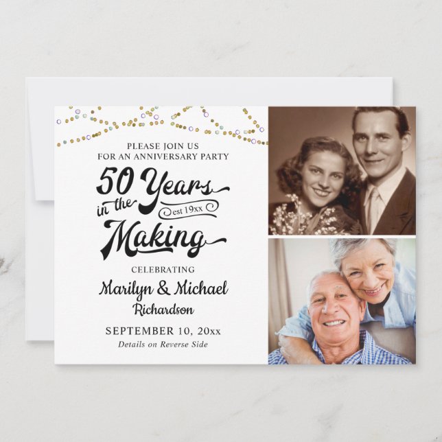 Invitation 50e ANNIVERSAIRE 50 ANS DANS LE MAKING Black Gold (Devant)