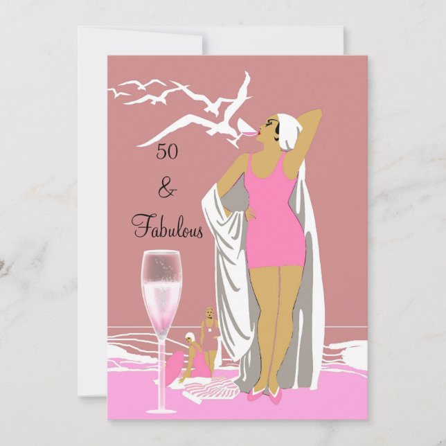 Invitation 50e Anniversaire 50 ans Fête Rétro Diva Rose Art d (Devant)