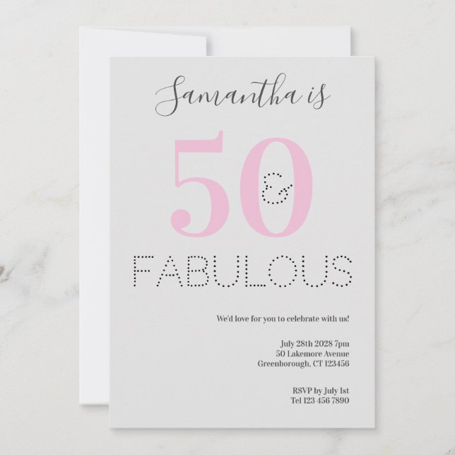 Invitation 50e anniversaire 50 et Fabulous Pink Grey Party (Devant)