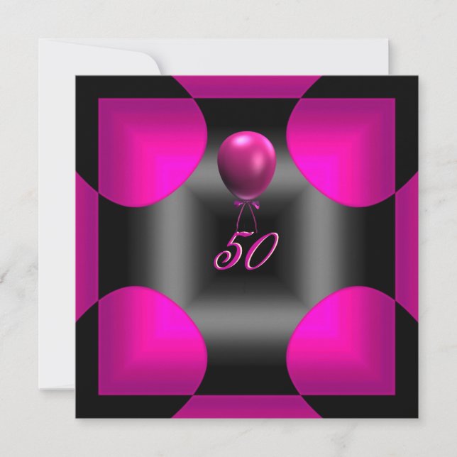 Invitation 50e Anniversaire Abstrait Rose 3 Ballon (Devant)