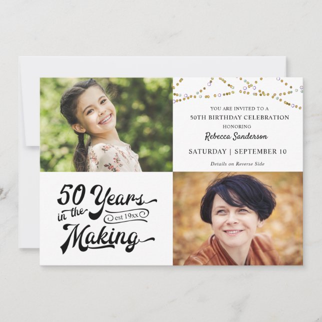 Invitation 50e anniversaire Alors et maintenant Photos String (Devant)