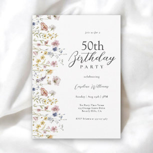Invitation 50e anniversaire Aquarelle Fleur sauvage Floral