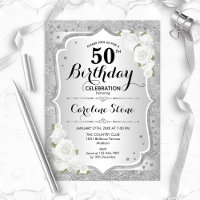 50e anniversaire - Argent rayures Roses blanches