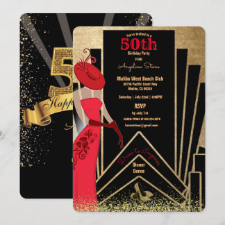 Invitation 50e anniversaire Art déco design 1920's Lady in Re