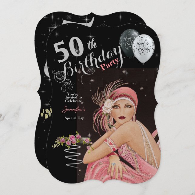 Invitation 50e anniversaire Art Déco Design Anniversaire (Devant / Derrière)