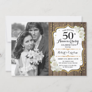 Invitation 50e anniversaire avec photo - Bois Or Blanc