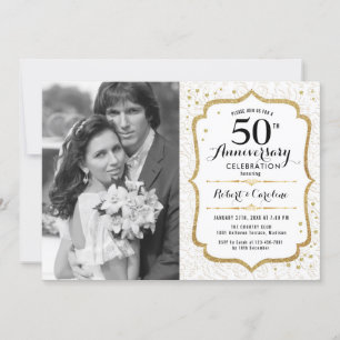 Invitation 50e anniversaire avec photo - Elegant Gold White