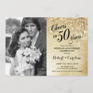 Invitation 50e anniversaire avec photo - Or