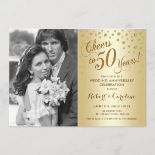 Invitation 50e anniversaire avec photo - Or