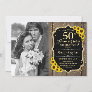 Invitation 50e anniversaire avec photo - Tournesols rustiques