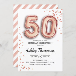 Invitation 50e anniversaire - Ballons d'or Rose