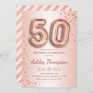 Invitation 50e anniversaire - Ballons d'or Rose