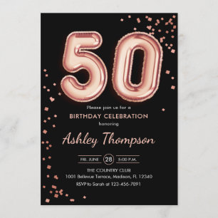 Invitation 50e anniversaire - Ballons d'or Rose Noir