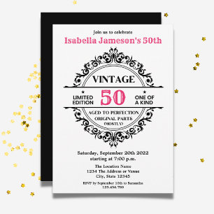 Invitation 50e Anniversaire Black and Pink Vintage