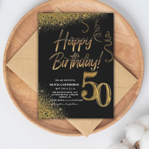 Invitation 50e anniversaire Black & Gold Parties scintillant 