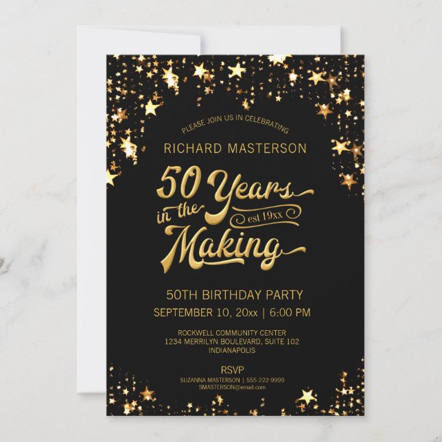Invitation 50e anniversaire Black & Gold Stars (Devant)