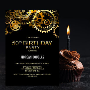 Invitation 50e Anniversaire Black Gold Steampunk Montres