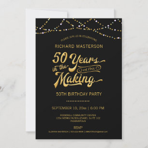 Invitation 50e anniversaire Black Gold String lumières