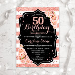 Invitation 50e anniversaire Black Rose Gold et White Stripes<br><div class="desc">Invitation du 50e anniversaire. Elégant design rose or blanc et noir avec fausse parties scintillant. Comprend des rayures,  des roses rose pâle,  des caractères de script et des confettis. Parfait pour une soirée d'anniversaire élégante.</div>