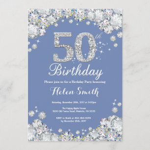 Invitation 50e anniversaire Bleu et Diamant d'argent