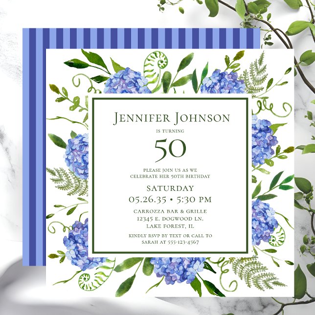 Invitation 50e anniversaire Blue Hydrangeas (Créateur téléchargé)