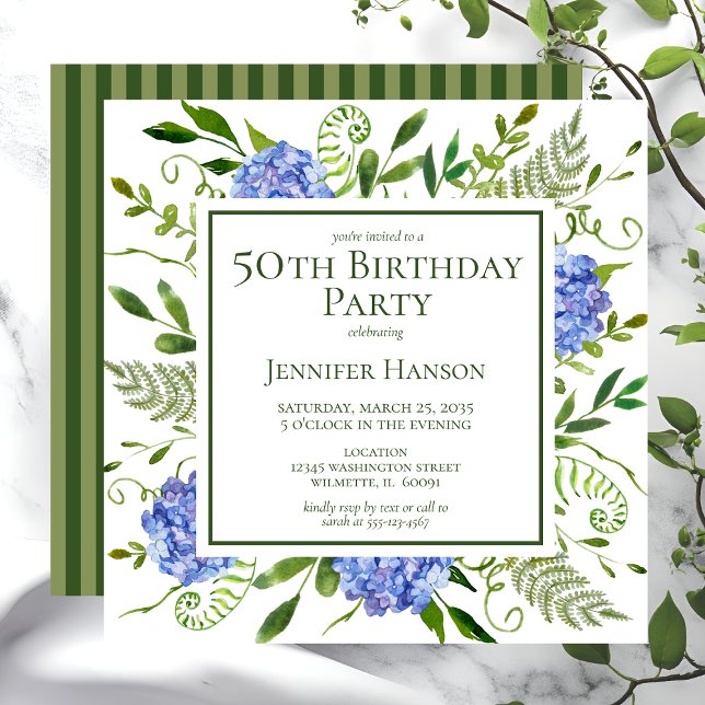 Invitation 50e anniversaire Blue Hydrangeas (Créateur téléchargé)