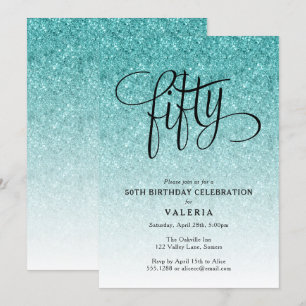 Invitation 50e anniversaire Blue Ombre Parties scintillant In