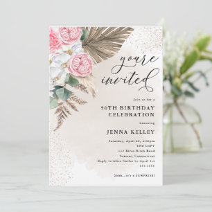 Invitation 50e anniversaire Boho Foliage Tropical et Fleurs