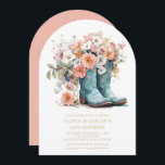 Invitation 50e anniversaire Bottes rustiques de fille à seins<br><div class="desc">50th Birthday Rustic Cowgirl Boots Flowers Birthday Invitation comprend une paire de bottes cowgirl en cuir avec pêche,  fleurs rose et blanche et votre personnalisation de fête de 50th anniversaire informations ci-dessous. Créé par Evco Studio www.zazzle.com/store/evcostudio</div>