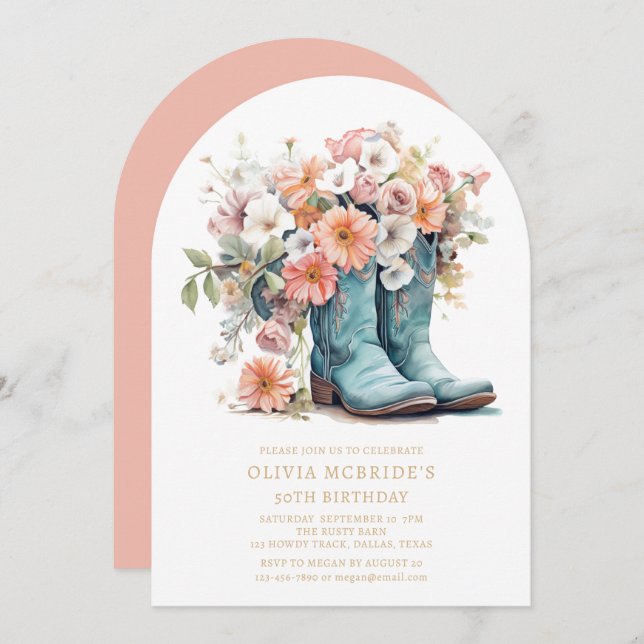 Invitation 50e anniversaire Bottes rustiques de fille à seins (Devant / Derrière)